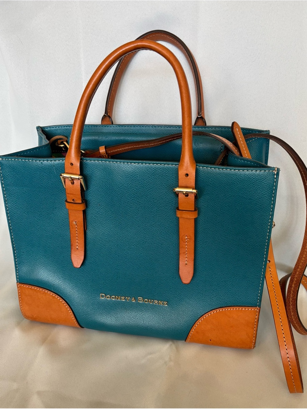 Dooney & Bourke Teal and Tan Leather Satchel